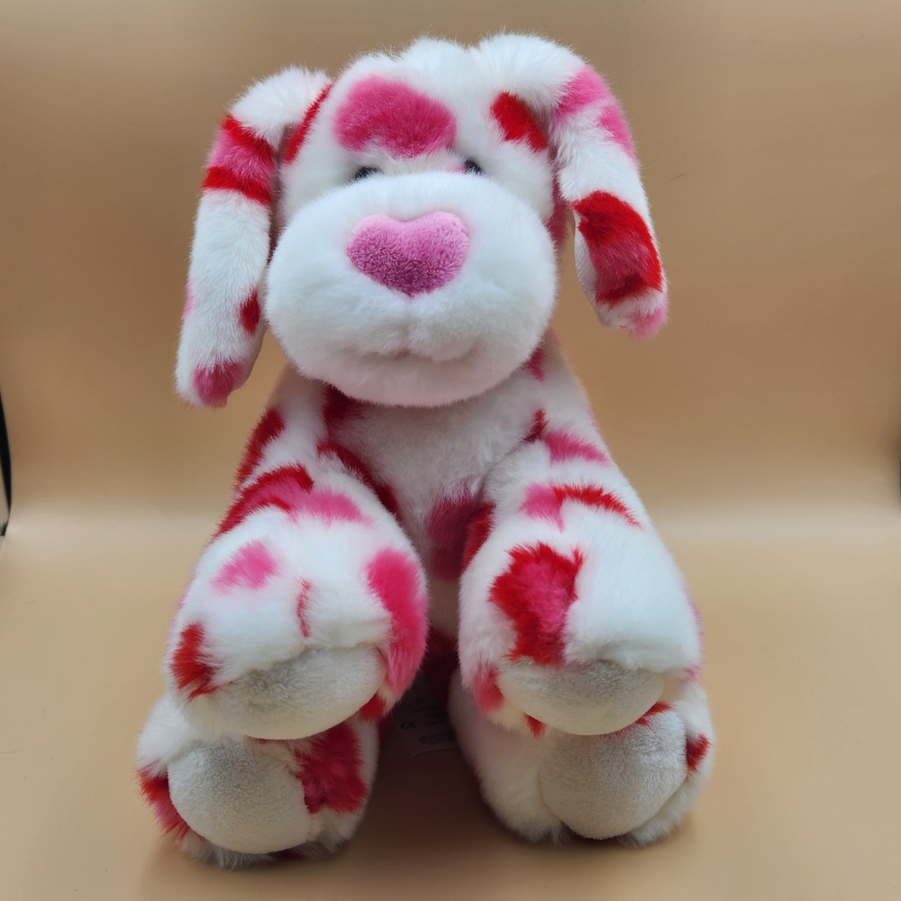 Build a Bear Hearts Fur You Puppy Dog Valentines Day Plush White Pink Spotted